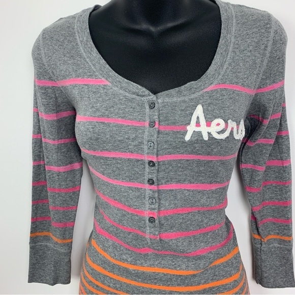 Aeropostale Y2K Striped Long Sleeve Henley - Picture 5 of 9